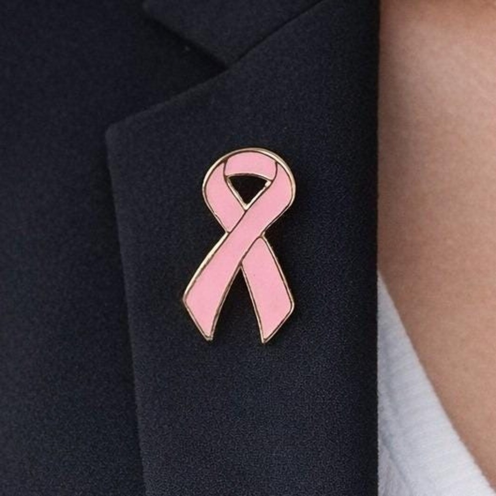 Vintage Pink Ribbon Enamel Pin Gold Tone 1 Inch Awareness Brooch